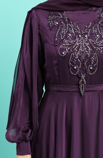 Embroidered Detailed Evening Dress 52777-04 Purple 52777-04