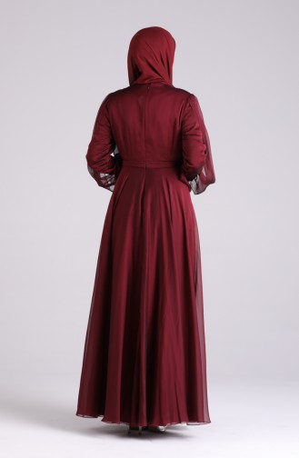 Claret Red Hijab Evening Dress 52777-05