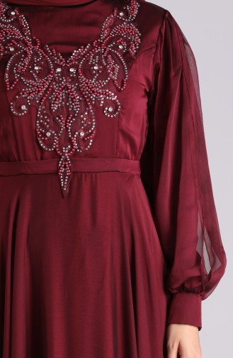 Embroidered Detailed Evening Dress 52777-05 Burgundy 52777-05