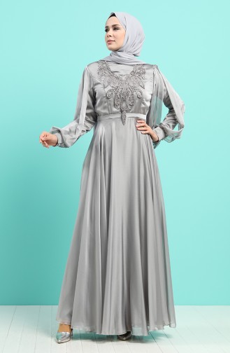 Embroidered Detailed Evening Dress 52777-07 Gray 52777-07