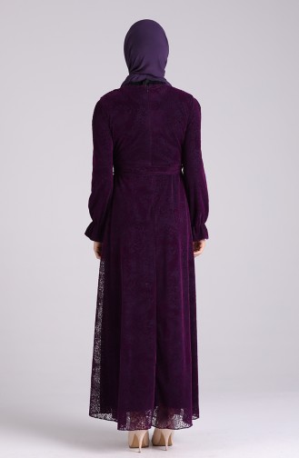 Flock Printed Evening Dress 60176-02 Dark Purple 60176-02