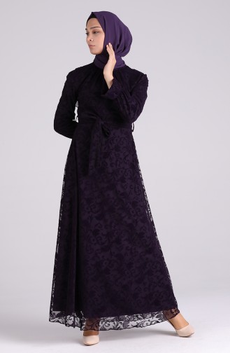 Flock Printed Evening Dress 60177-01 Purple 60177-01