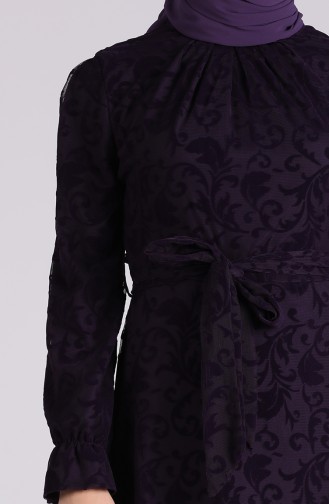Flock Printed Evening Dress 60177-01 Purple 60177-01