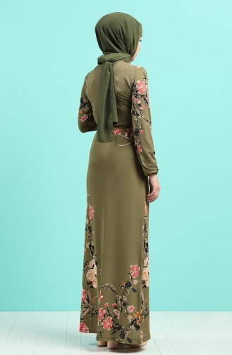 Patterned Belted Dress 0125-04 Khaki 0125-04