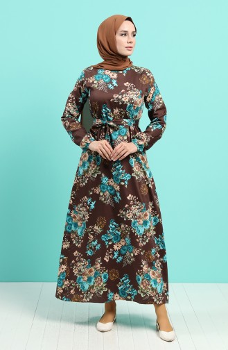 Floral Print Dress 4630-01 Brown 4630-01