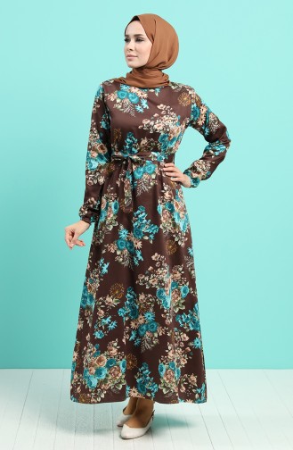 Floral Print Dress 4630-01 Brown 4630-01