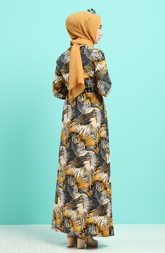 Patterned Dress with Belt 0380-01 Mustard 0380-01