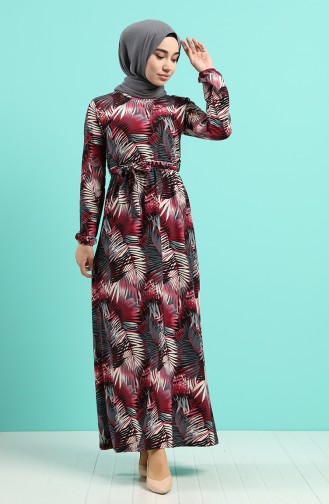 Patterned Belted Dress 0380-03 Damson 0380-03