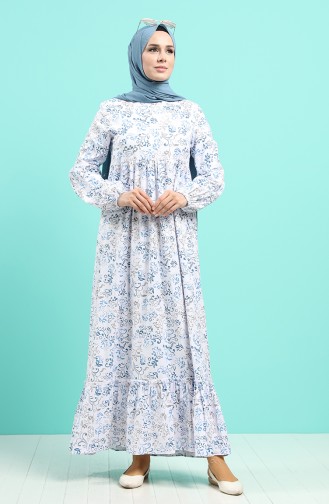 Linen Dress with Free Mask 1405-01 Ecru Navy Blue 1405-01