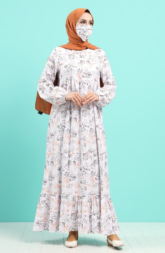 Linen Dress with Free Mask 1405-02 Ecru Mustard 1405-02