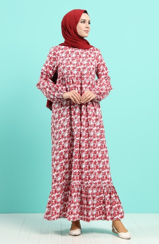 Linen Dress with Free Mask 1406-02 Ecru Burgundy 1406-02