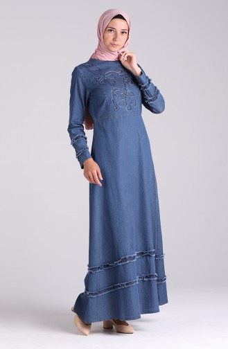 Jeansblau Hijab Kleider 0299-01
