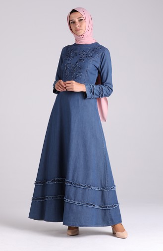Jeansblau Hijab Kleider 0299-01