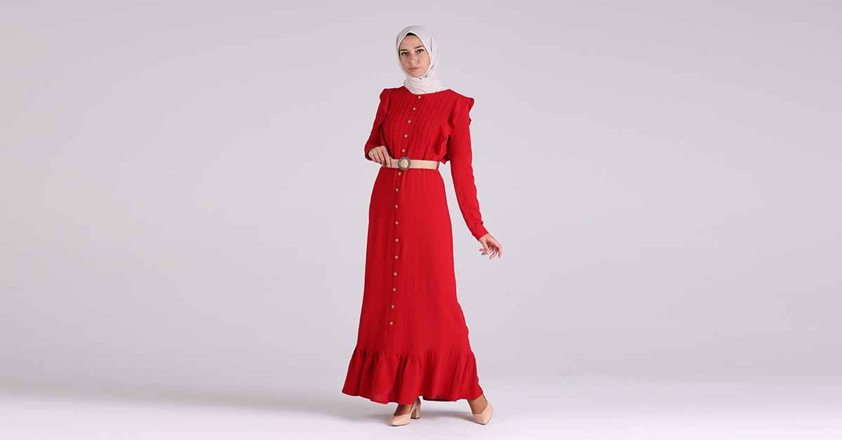 فستان أحمر 5017 09 Sefamerve