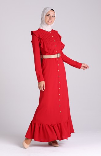Button-down Belt Dress 5017-09 Red 5017-09