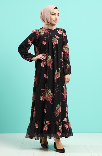 Floral Print Dress 5150-03 Black 5150-03