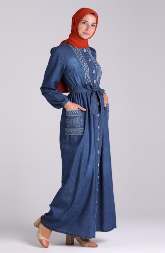 Navy Blue Hijab Dress 7032-01