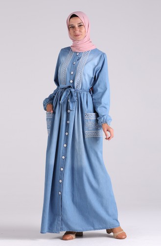 Jeansblau Hijab Kleider 7032-02