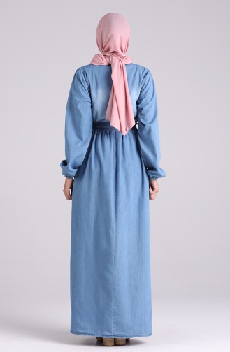 Jeansblau Hijab Kleider 7032-02