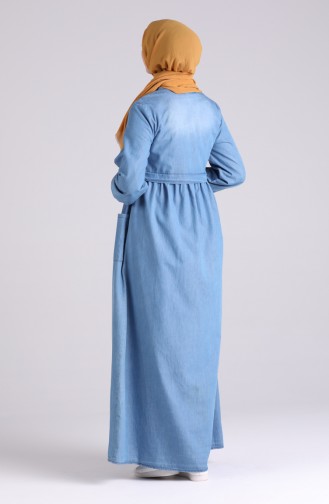 Jeansblau Hijab Kleider 8001-01