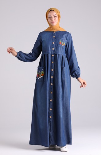 Dunkelblau Hijab Kleider 8001-02