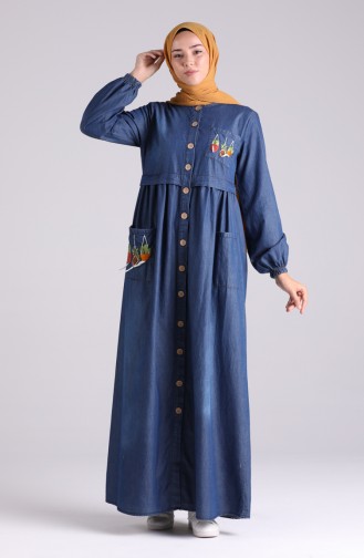 Navy Blue Hijab Dress 8001-02