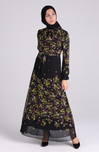 Floral Print Chiffon Dress 60168-01 Black 60168-01