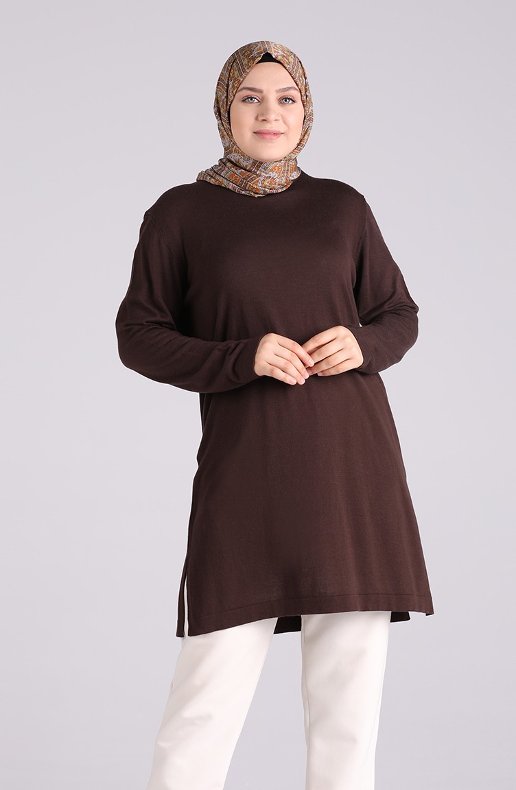 İnce Triko Tunik 1103-01 Kahverengi