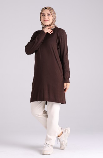 İnce Triko Tunik 1103-01 Kahverengi