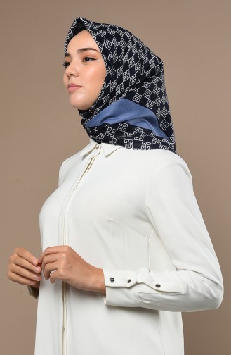 Desenli Çekme Cotton Eşarp 2534-03 Mavi