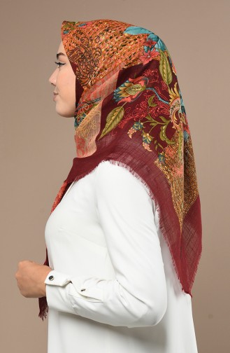 Desenli Flamlı Eşarp 90645-12 Bordo