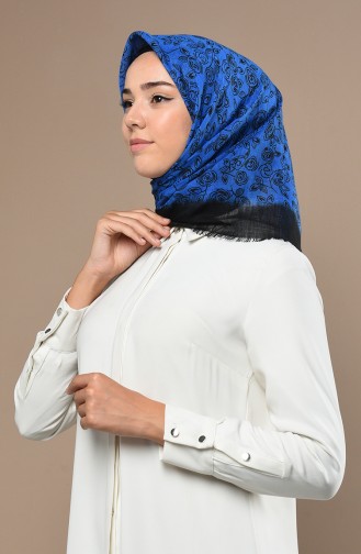 Desenli Flamlı Eşarp 90647-18 Siyah Saks