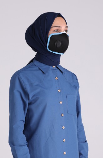 Tek Ventilli Üç Katmanlı Antibakteriyel Maske 0045-02 Siyah Mavi