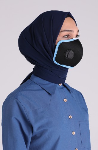 Tek Ventilli Üç Katmanlı Antibakteriyel Maske 0045-02 Siyah Mavi
