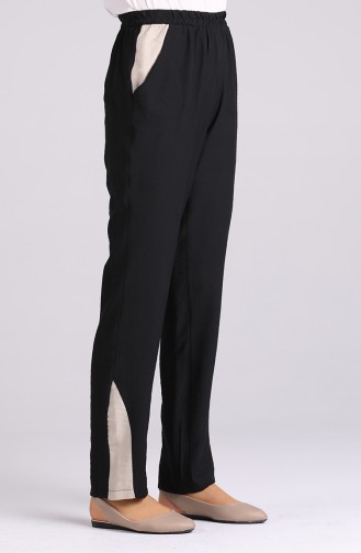 Aerobin Fabric wide Leg Pants 0128-04 Black Beige 0128-04