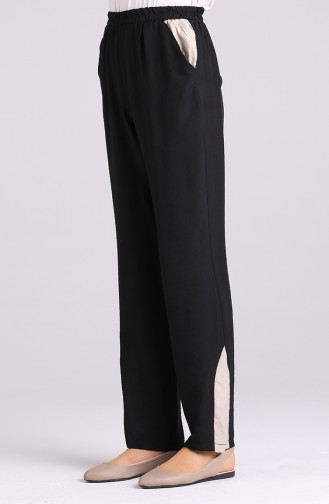 Aerobin Fabric wide Leg Pants 0128-04 Black Beige 0128-04