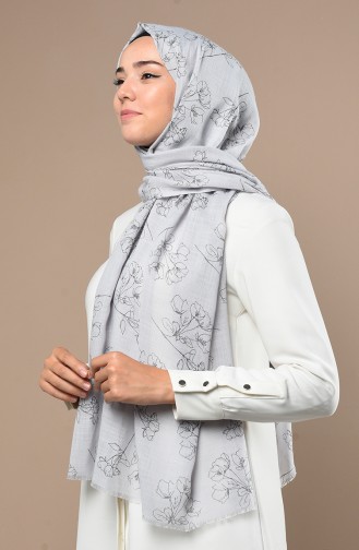 Floral Desen Şal 3017FLR-02 Açık Gri