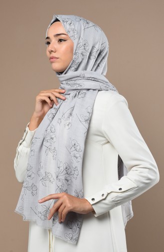 Floral Desen Şal 3017FLR-02 Açık Gri