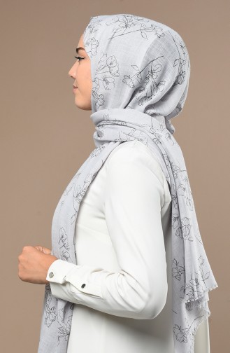 Floral Desen Şal 3017FLR-02 Açık Gri