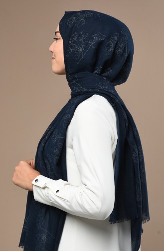 Navy Blue Shawl 3017FLR-06