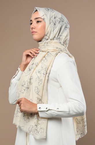 Floral Desen Şal 3017FLR-08 Bej