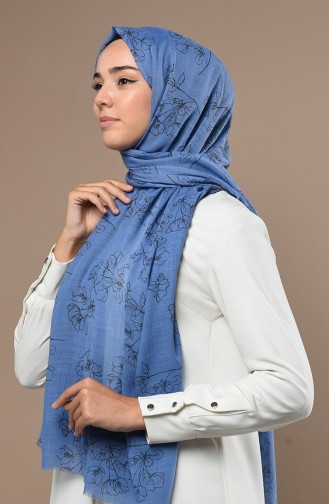 Floral Desen Şal 3017FLR-14 Kot Mavi