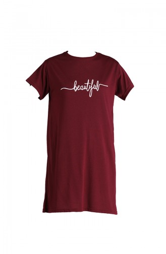 Baskılı Uzun Tshirt 8138-03 Bordo