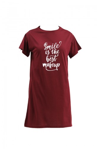 Baskılı Uzun Tshirt 8139-03 Bordo