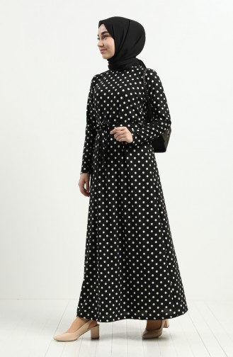 Patterned Belted Dress 5709p-01 Black 5709P-01