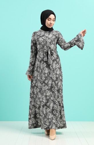 Patterned Belted Dress 5885e-02 Black 5885E-02