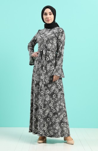 Patterned Belted Dress 5885e-02 Black 5885E-02