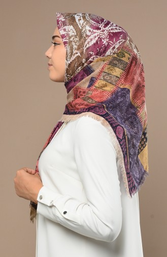 Kilim Desenli Çekme Cotton Eşarp 2529-03 Mor