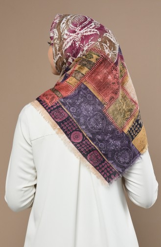 Kilim Desenli Çekme Cotton Eşarp 2529-03 Mor