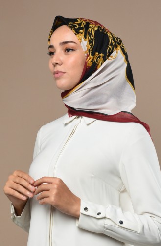 Desenli Çekme Cotton Eşarp 2531-06 Bordo